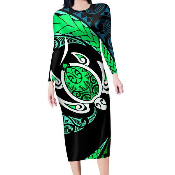 

casual dresses turtle polynia sleeve long skirt polynian colorful round neck dresses, Black;gray