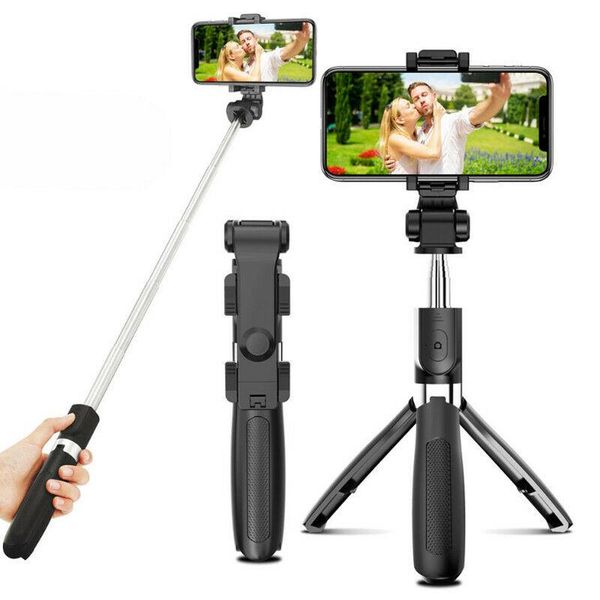 

3 in 1 wireless selfie stick tripod extendable phone stand + remote black/white gdeals