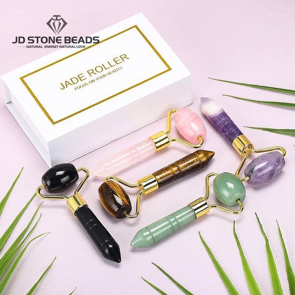 Outros por atacado Pedra natural Jade Massage Roller Stick Rosto Olho Nariz Ametista Tigre Com Caixa Imprimir Logo Personalizado