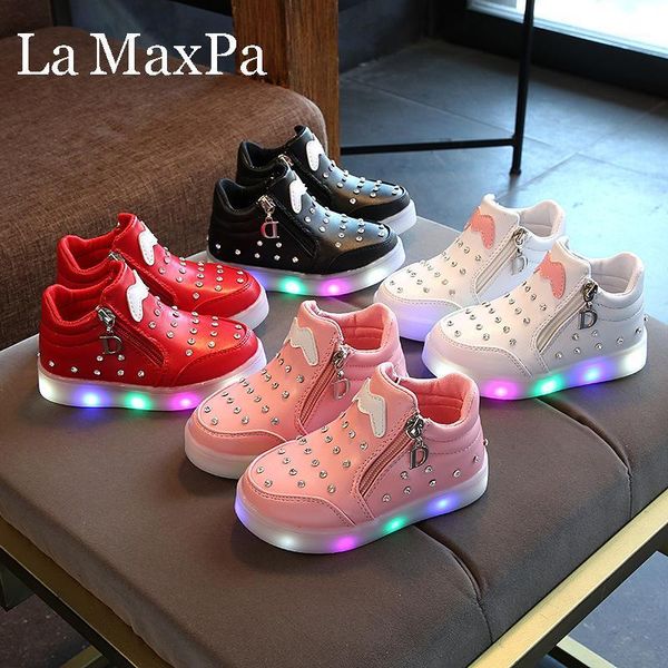 

baby girls glowing sneakers basket led children lighting shoes princess illuminated krasovki luminous sneaker size 21-301, Black