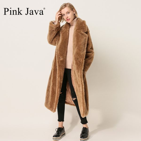 

pink java qc1848 new arrival real sheep fur coat long style camel teddy coat over size winter women coatx1019, Black