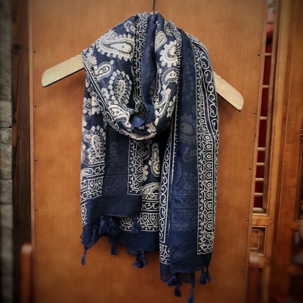 

johnature women scarfs print flower blue bandana fall winter new cotton brief warm shawl female vintage women clothing y201024, Blue;gray