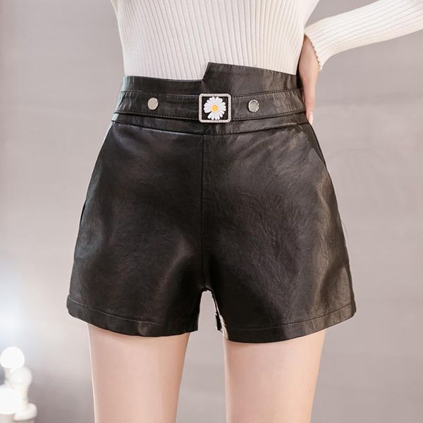 

women's shorts bornladies 2021 style for autumn winter high waist slimming daisy pu leather casual women's1, White;black