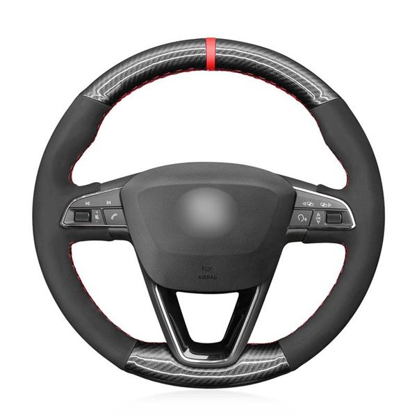 

carbon fiber black suede car steering wheel cover for seat leon 5f 3 2013-2020 ibiza 6j tarraco arona ateca alhambra