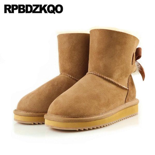 

мило натуральная кожа плоского луком замшевые реального меха обувь зимой снег ботинки женщин лодыжка каваи пинетка овчина австралийских скол, Black