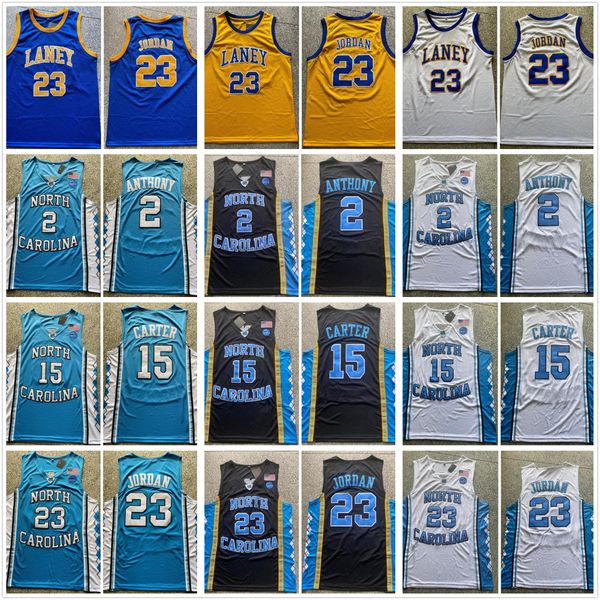 

ncaa north carolina tar heels college basketball jerseys vince 15 carter michael 23 cole 2 anthony vintage stitched mens laney high school s, Black