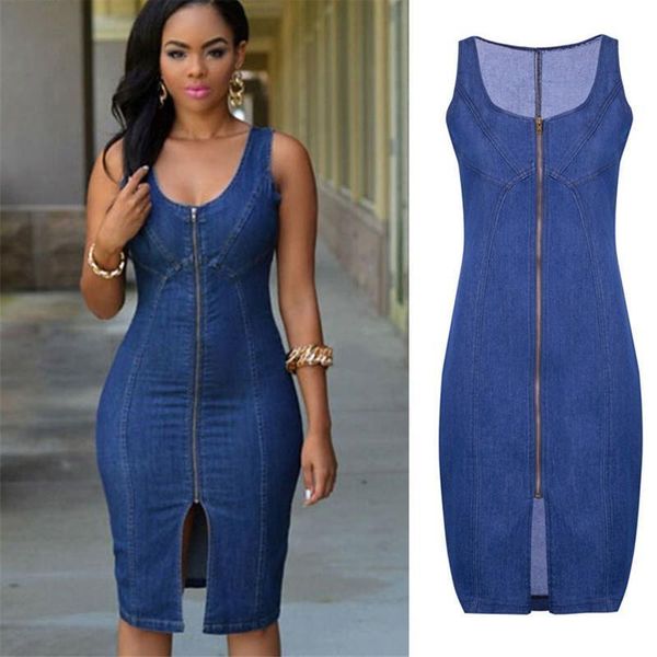 

women's summer sleeveless denim dress slim zipper jeans dress fashion casual office lady clothing -2xl 2020 new arrival, Black;gray