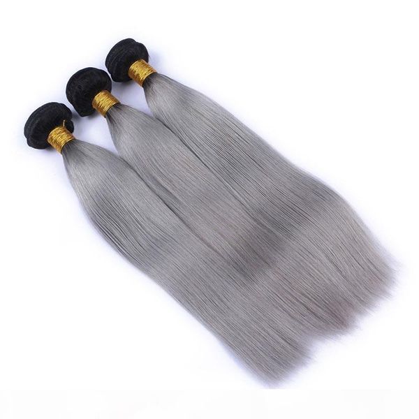 

9a 1b grey ombre brazilian virgin human hair extensions ombre gray peruvian malaysian indian cambodian straight hair weave bundles, Black