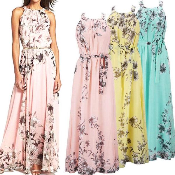 

plus size women summer bohemia floral print sleeveless beach long maxi dress drop shipping good quality, Black;gray