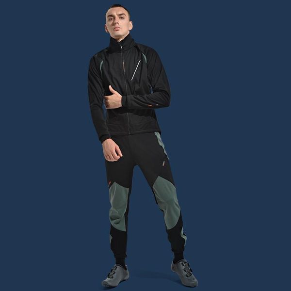 

santic mtb pants cycling men women pants winter long bike fleece sports running windproof reflect outdoor trousers, Black;blue