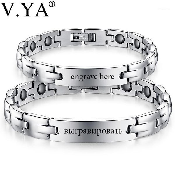 

v.ya fashion engrave couple bracelets customize stainless steel charm id bracelet jewelry for lover women men gift dropship1, Golden;silver
