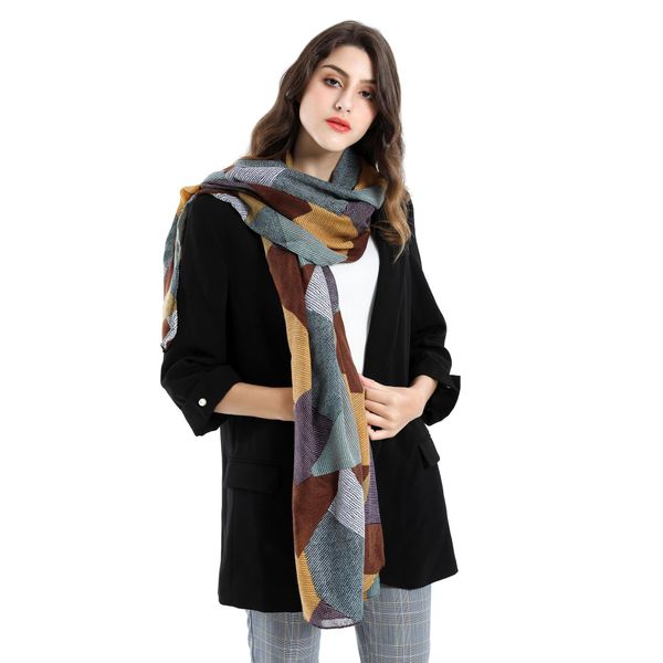 

2019 new color irregular geometric pattern street fashion versatile cotton and hemp scarf, Blue;gray