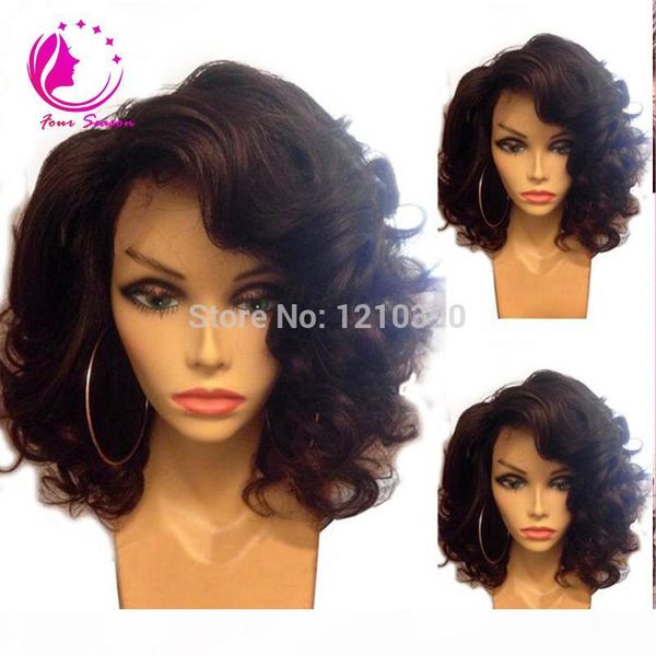 

glueless полные парики шнурка девственницы бразильская короткие волнистые bob полный парик человеческих волос парики для чернокожих женщин к, Black;brown