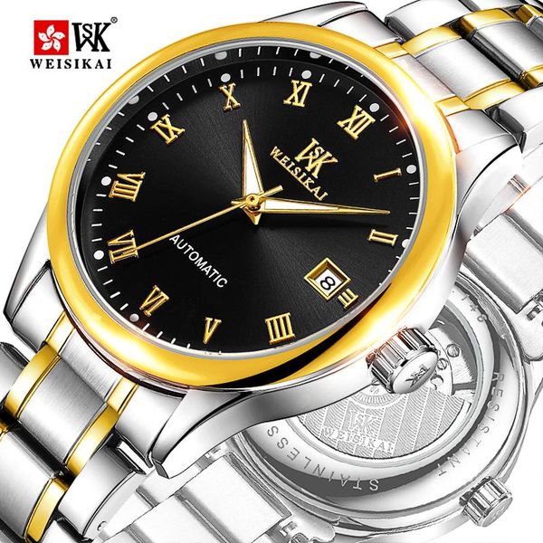

wristwatches weisikai automatic self-wind watch men wrist retro watches waterproof luxury diamond man dress wristwatch, Slivery;brown