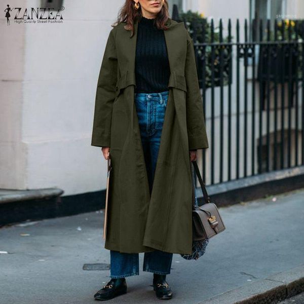 

2021 fashion zanzea women spring autumn full sleeve retro streetwear coats baggy belt design plus size long trench outwear 5xl1, Tan;black