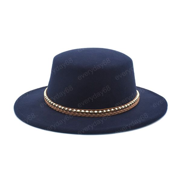 

new classic solid color flat bowler hat wool fedora hat for women wide brim jazz cap elegant lady panama hats, Blue;gray