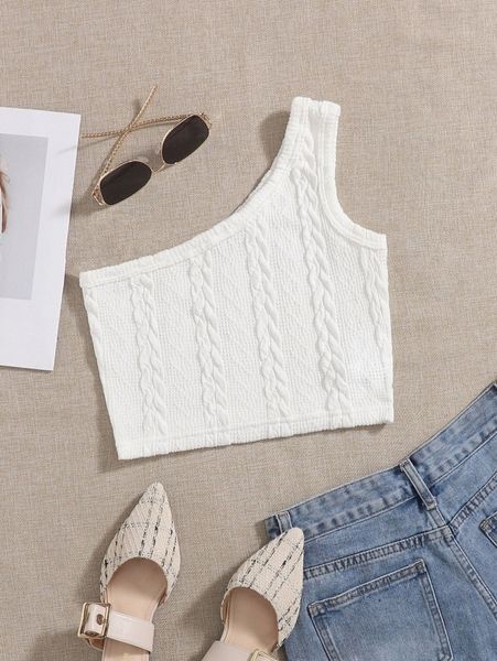 

one shoulder crop 59cb#, White