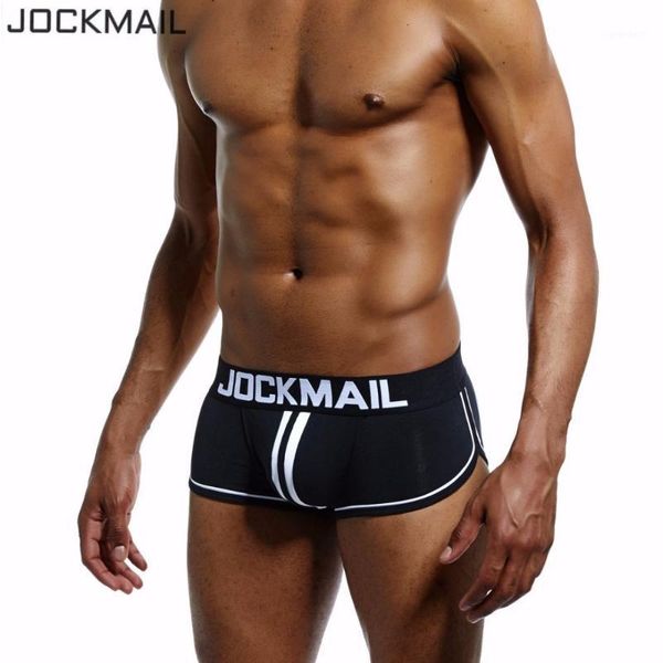 

underpants jockmail brand men underwear boxer shorts backless buttocks cotton open back gay jockstrap cuecas panties1, Black;white