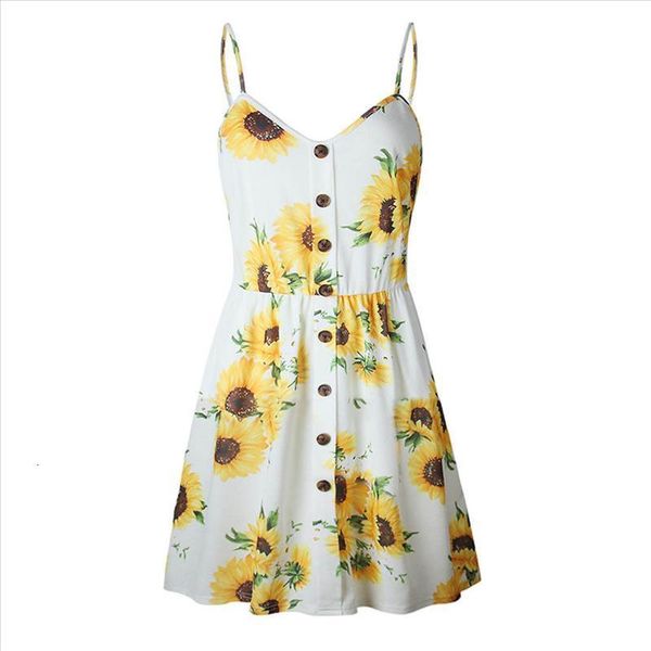 

2019 new summer women dresses sling sleeveless v-neck sunflower bohemian button princess beach sundress 904272, Black;gray