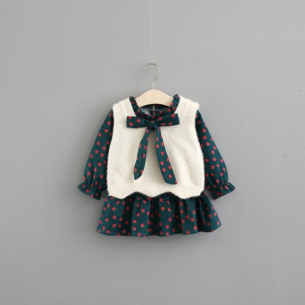 

2021 new sets children clothing autumn fashion style girls +sweater vest 2pcs suit baby kids clothes with big bow 0-4y zq4j, White