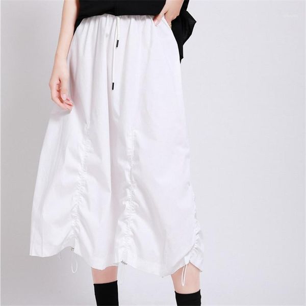

drawstring pleated women's a-line skirt 2020 summer autumn wrinkled irregular skirts casual female fashion elastic waist1, Black