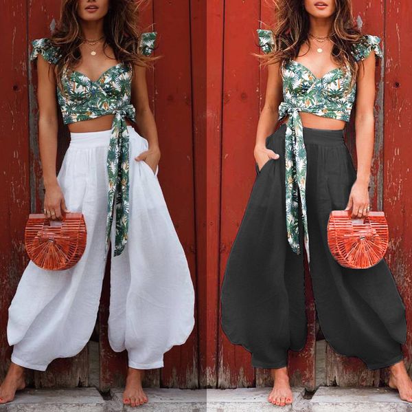 

girls fashion loose trousers full length white black baggy harem pants women solid wide leg blommers joggers cross pants lj201130, Black;white