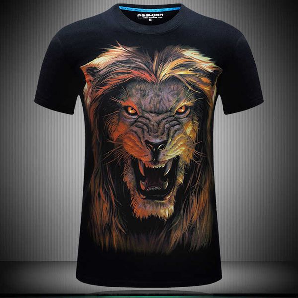 

men's t-shirts summer lion pattern 3d cotton short sleeve large loose half sleeve bottom shirt, White;black
