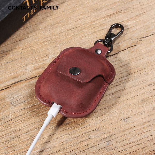 

retro wireless bluetooth headset protective case protector leather keyring convenience airpods protector for airpods 1/2