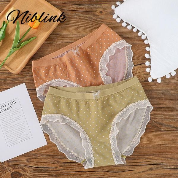 

women's panties women sweet hip seamless underwear girls cotton fashion mid waist dot printing crotch lace briefs female, Black;pink