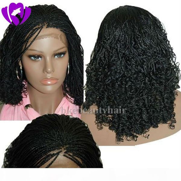

black box braided wig for women heat resistant fiber kinky curly synthetic lace front wig with baby hair #1b natural short braids wig