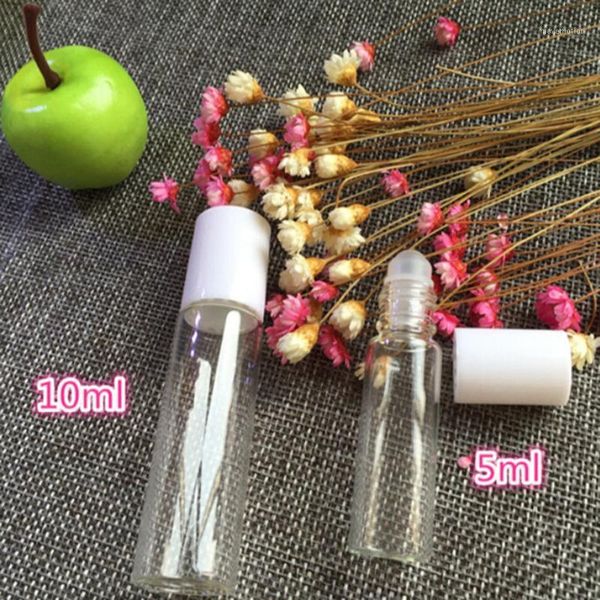 

5pcs 5ml/10ml white cap transparent clear glass roller bottle empty ball perfume bottle1