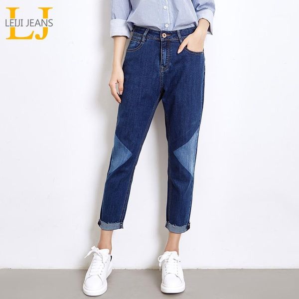 

2018 leijijeans new arrival spring plus size fashion gradient color bleached mid waist ankle length casual women harem jeans1, Blue