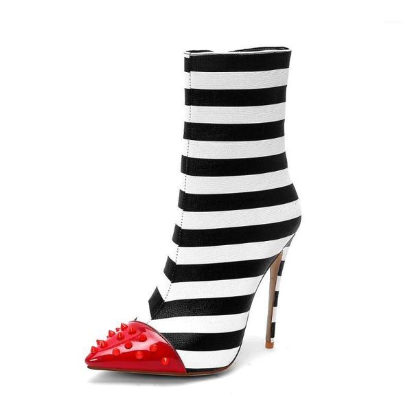 

boots mkkhou fashion short women 2021 winter red pointy stripe mid-thigh heel 12cm high boot women1, Black
