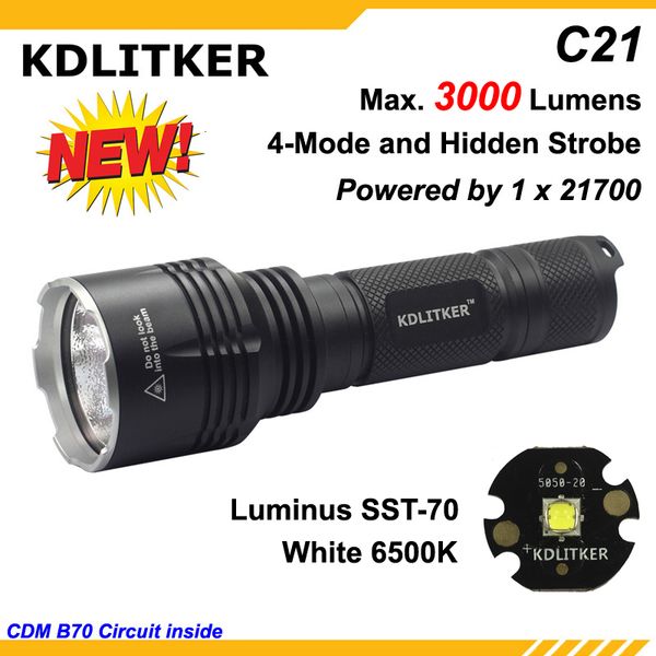 

kdlitker c21 luminus sst-70 3000 lumens 5-mode led - black ( 1x21700