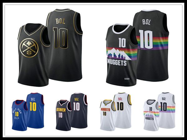 

денвер самородки men bol bol # 10 черный город nba золотой баскетбол джерси, Black