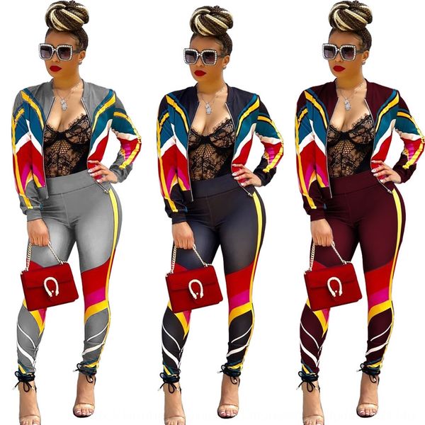 

gl6056 stripe contrast two piece gl6056 women's women's suit stripe contrast sports two piece sports suit zlgnd, Gray