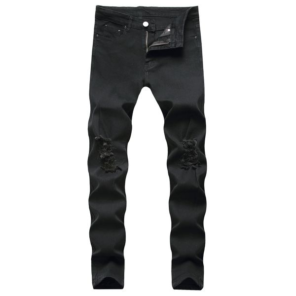 

godlikeu mens ripped jeans destroy distressed stretch black elasitc skinny denim pants, Blue