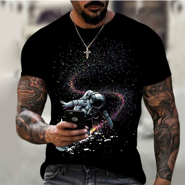

men's t-shirts sell summer selling fashion men's high-quality loose shirts funny design astronaut print cool t-shirt, White;black