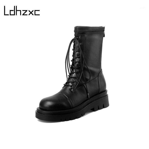 

boots ldhzxc black winter women shoes 100% nature leather thick high heel warm lace up platform ankle1