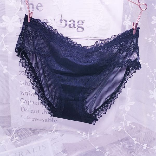 

dream night light luxury underwear women lace temptation perspective elegant low waist briefs pure cotton, Black;pink