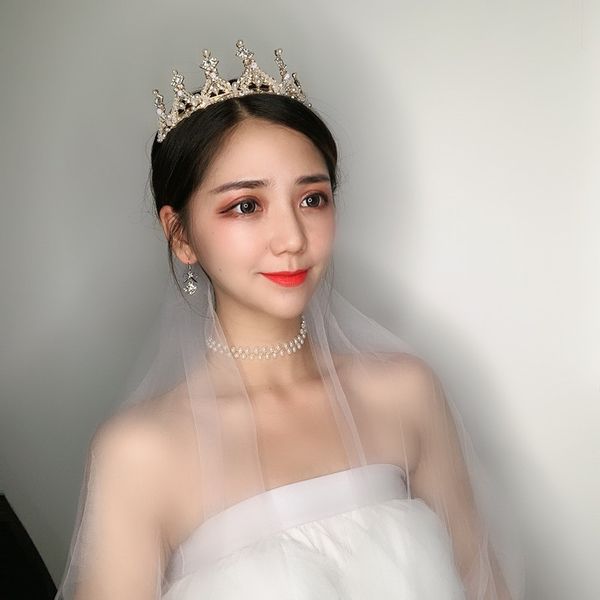 

bridal crown female super immortal diamond 18-year-old dress net hongxianqi wedding headdress set, Silver