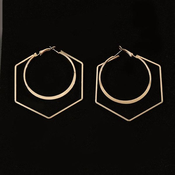 

hoop & huggie women geometric 2021 arrival classic oorbellen earrings temperament of hexagonal geometry aros big aretes ear rings, Golden;silver