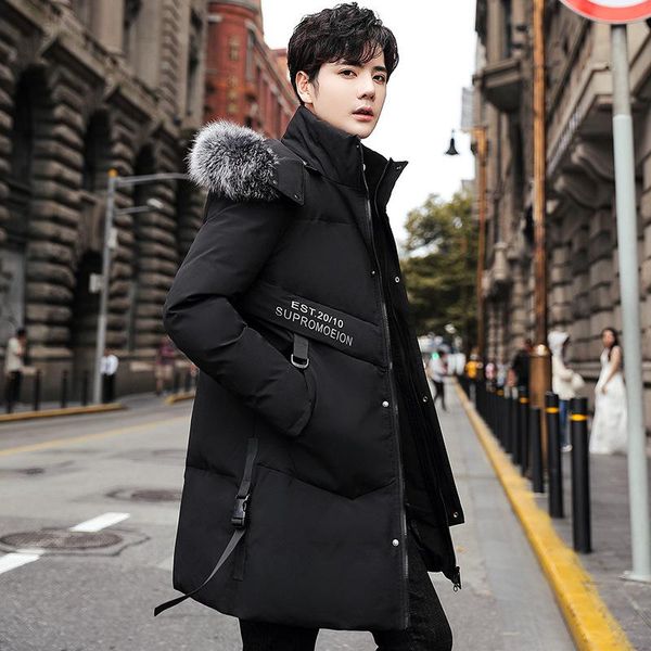 

men's down & parkas warm coat with long collar, Black