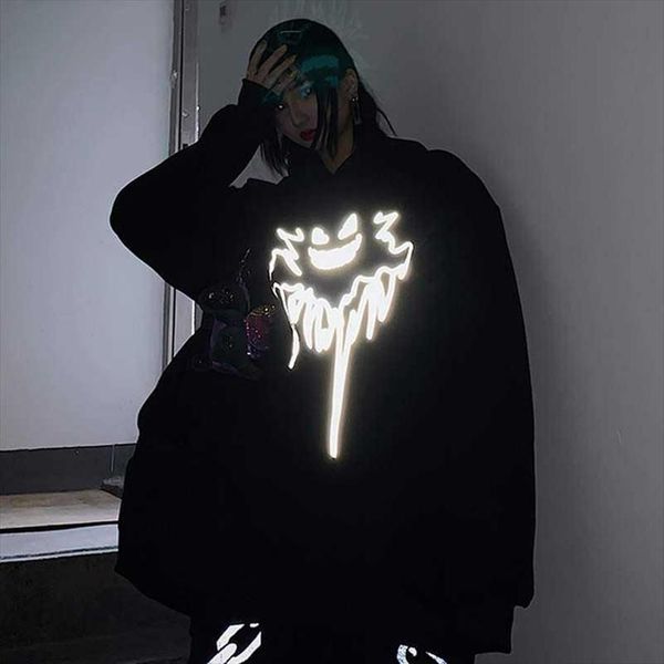 

hoodie sweatshirt womens mens thin reflective hip hop hoodies streetwear casual autum clothes hipster spring hoodie, Black
