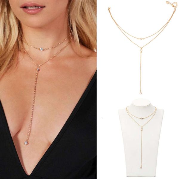 

multi-layer diamond clavicle chain tassel creative metal hollow pendant fashion women's necklace online shop, Silver