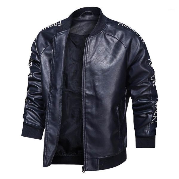 

kiovno men baseball leather jackets coats fashion casual faux leather jackets outwear for male embroidery sleeves1, Black