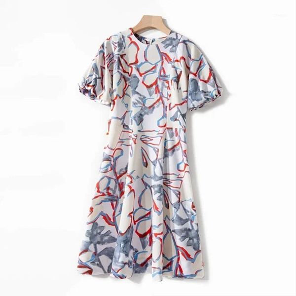 

casual dresses graffiti abstract women's knee-length dress 2021 puff sleeve slim waist a-line female short clothes1, Black;gray