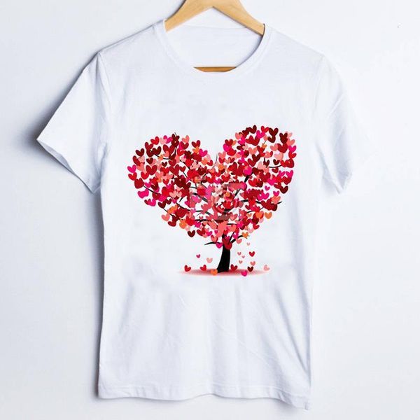 

women tees print graphic 90s aesthetic valentine love tree watercolor ladies clothes lady clothing female t shirt t-shirt, White