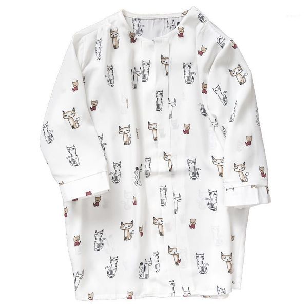 

kitten half-sleeve shirt women's loose summer chiffon fashion shirt mori girl1, White