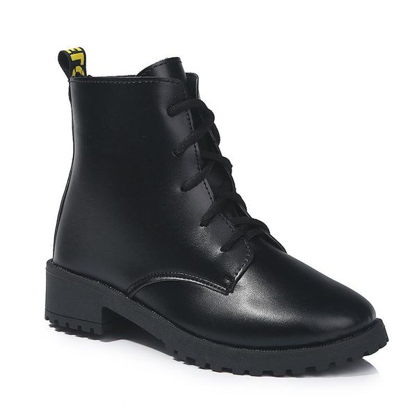 

new 2020 autumn winter martin boots female korean lace up ankle boots for women shoes woman square low heels solid leather, Black